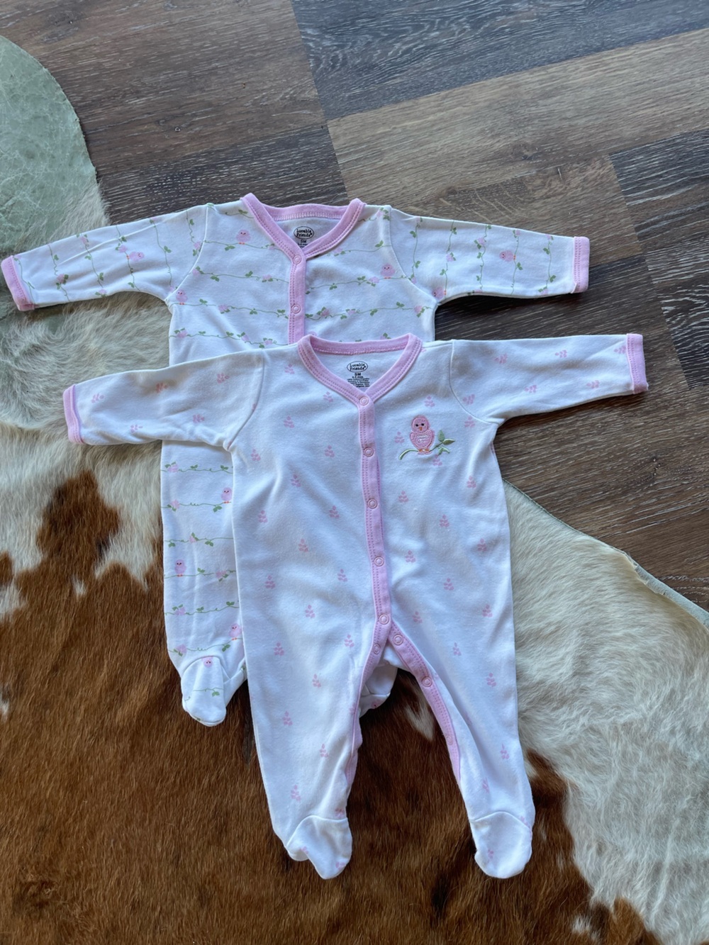 Luvable Friends Pink Trim White Baby One-Piece sleep -n- play(2 sleepers)